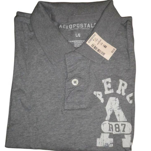 Men's Large Aeropostale Polo Shirt, Gray, 100% Cotton- Large Graphic Logo - Picture 2 of 4